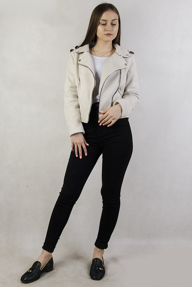 Beżowa ramoneska z zamszu