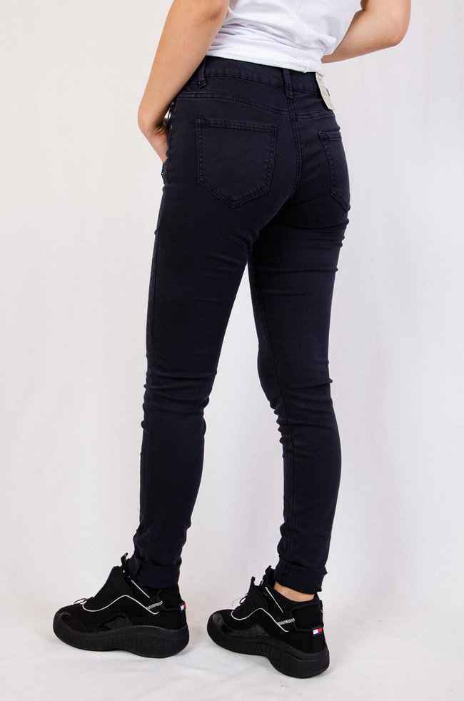 Granatowe spodnie rurki z zamkami