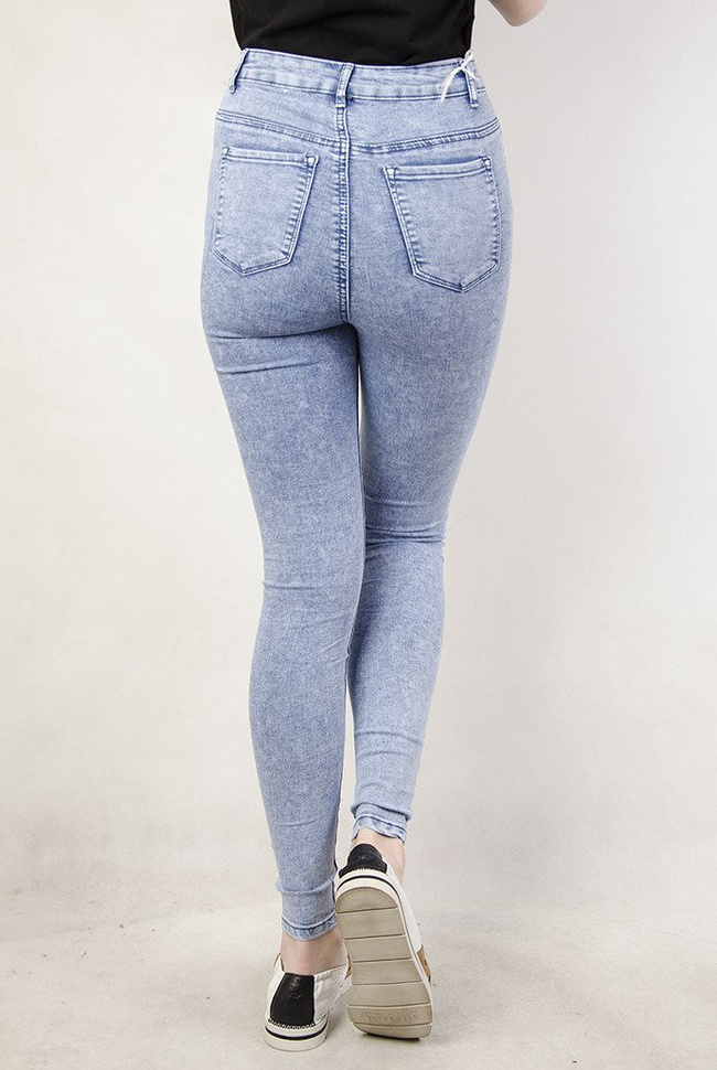 Niebieskie spodnie marmurkowe skinny jeans
