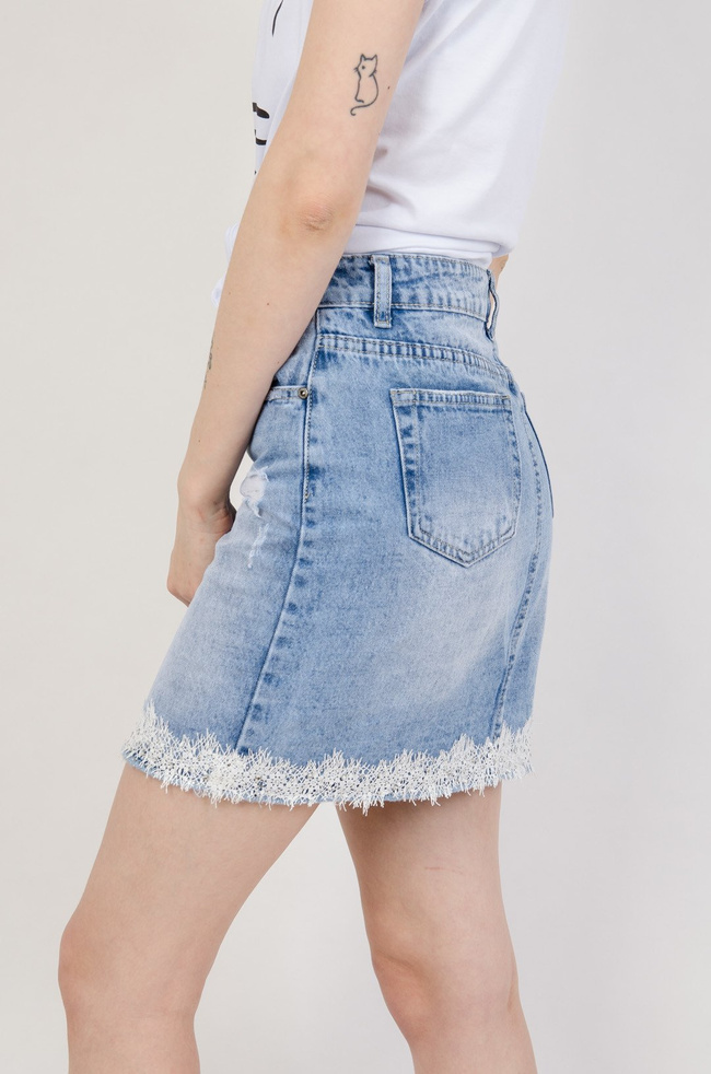 Spódnica jeansowa z koronką i cyrkoniami