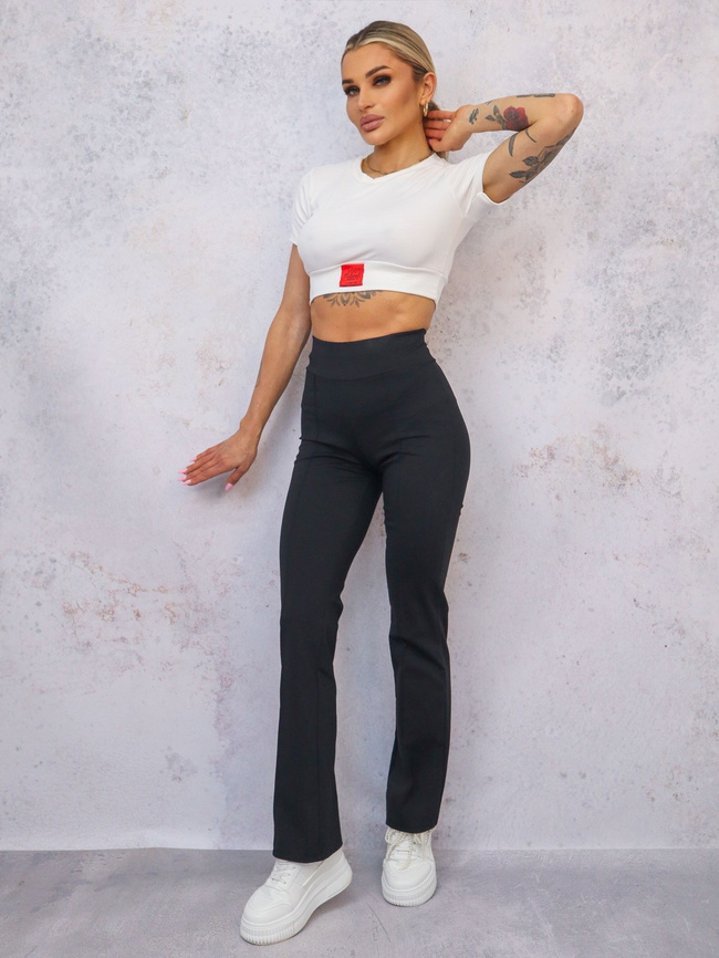 SPODNIE DZWONY FLARE Z PRZESZYCIEM- CZARNE