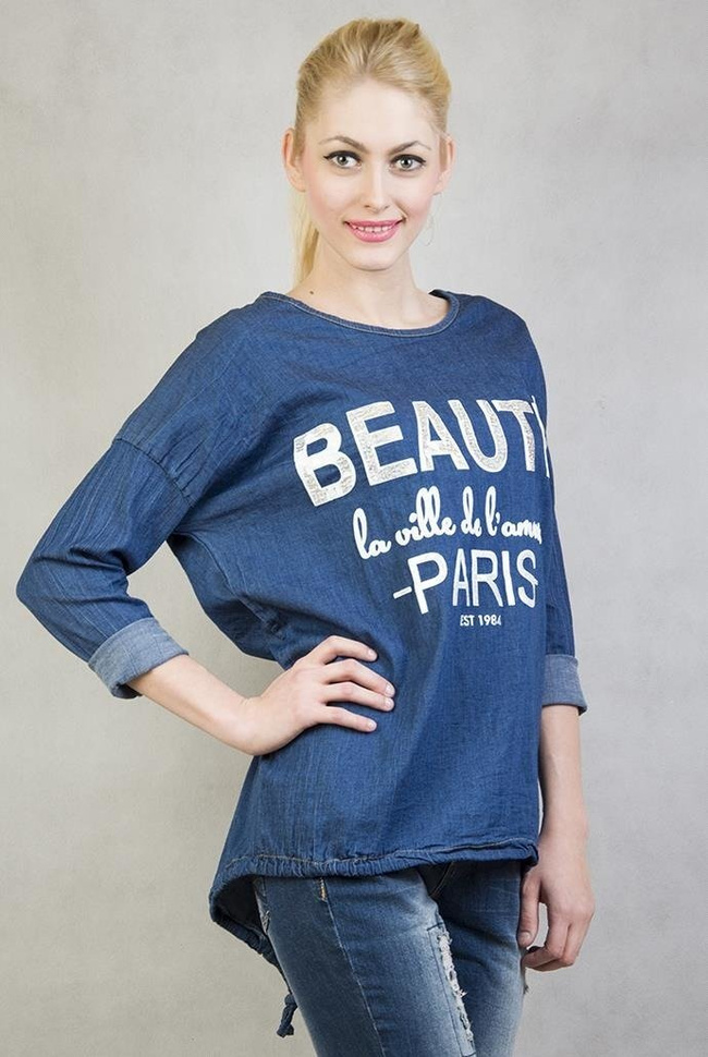 Jeansowa bluzka z napisem