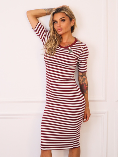 SUKIENKA MIDI W PASKI Z OZDOBNĄ NASZYWKĄ- BORDOWA