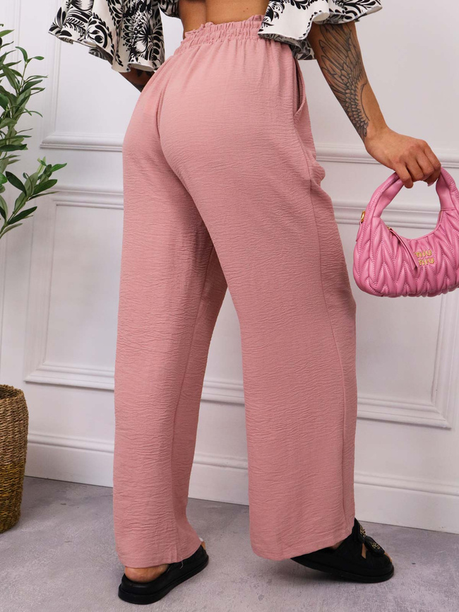 SPODNIE MUŚLINOWE Z WIĄZANIEM I GUMĄ W PASIE- BRUDNY RÓŻ