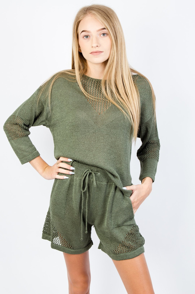 ZIELONY AKRYLOWY KOMPLET SPODENKI + BLUZKA