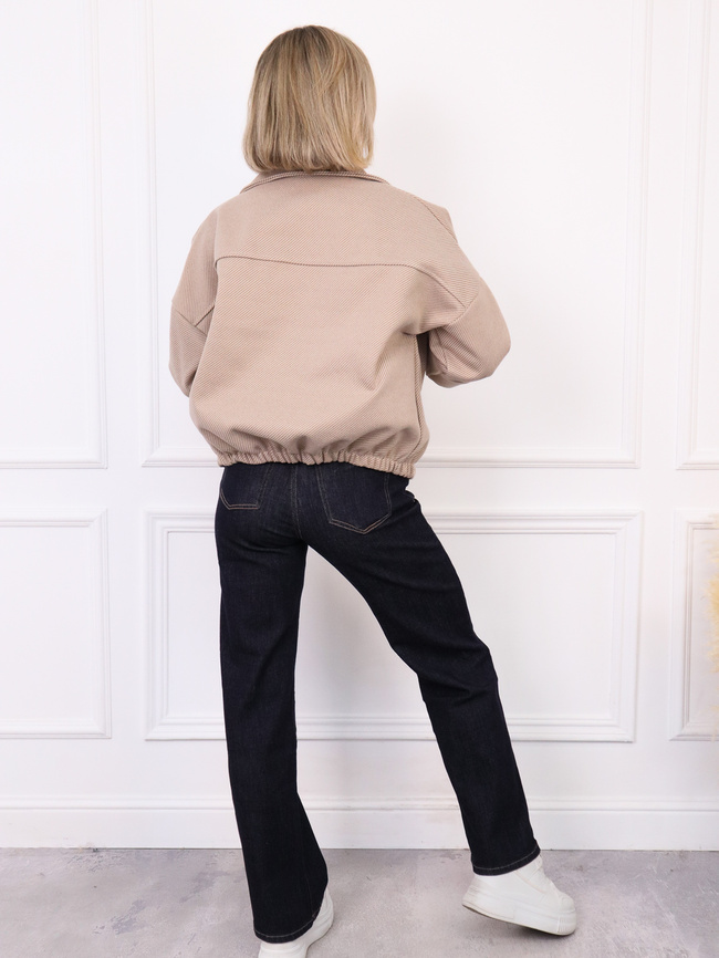 KURTKA OVERSIZE BEŻOWA W JASNE  PASKI ZE ŚCIĄGACZEM NA DOLE