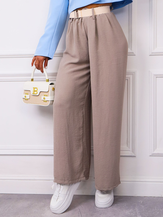 SPODNIE Z SZEROKIMI NOGAWKAMI+ PASEK- FANGO