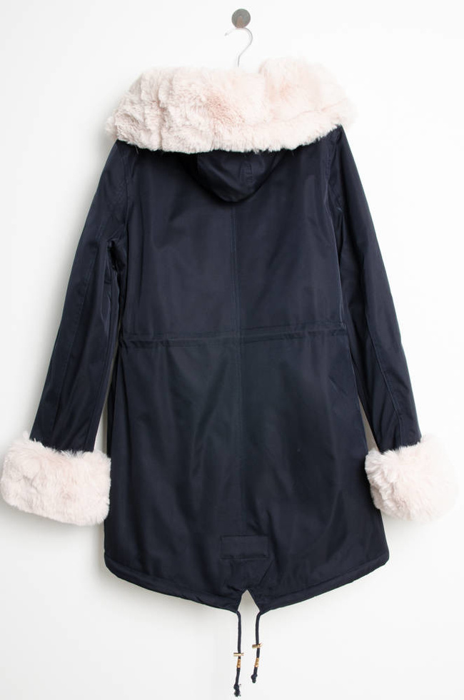 GRANATOWA KURTKA PARKA ZIMOWA Z ODPINANYM FUTERKIEM