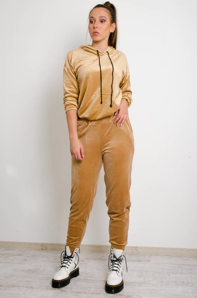 BRĄZOWE WELUROWE SPODNIE DRESOWE