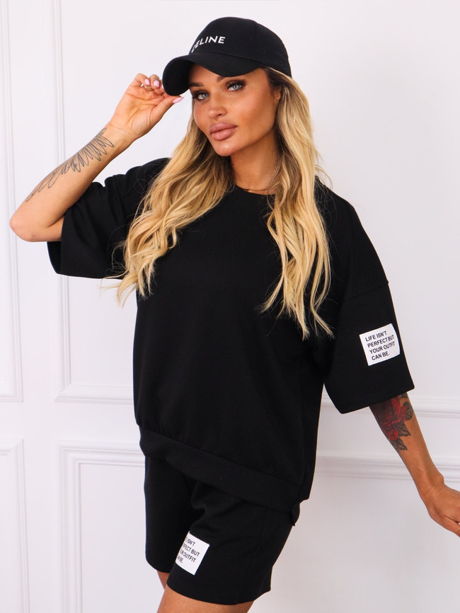 KOMPLET SZORTY+ T-SHIRT Z NASZYWKĄ- CZARNY