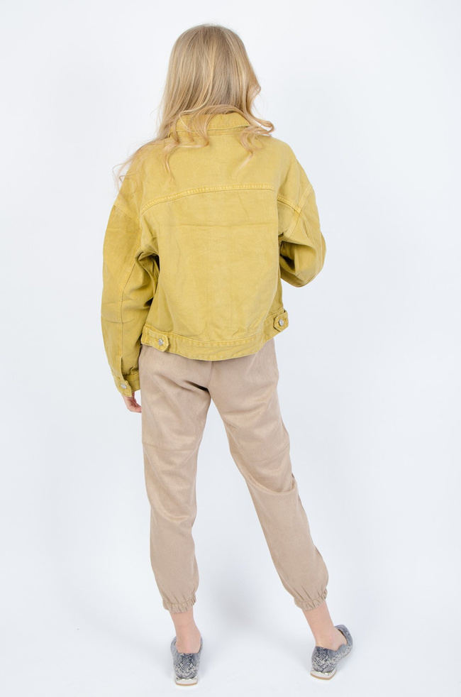 MUSZTARDOWA SZTRUKSOWA KURTKA Z KIESZENIAMI