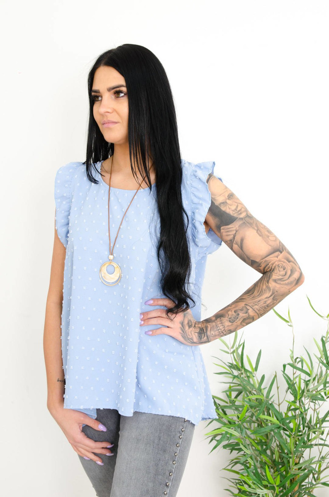 NIEBIESKA BLUZKA Z PLUMETI - WISIOREK W ZESTAWIE