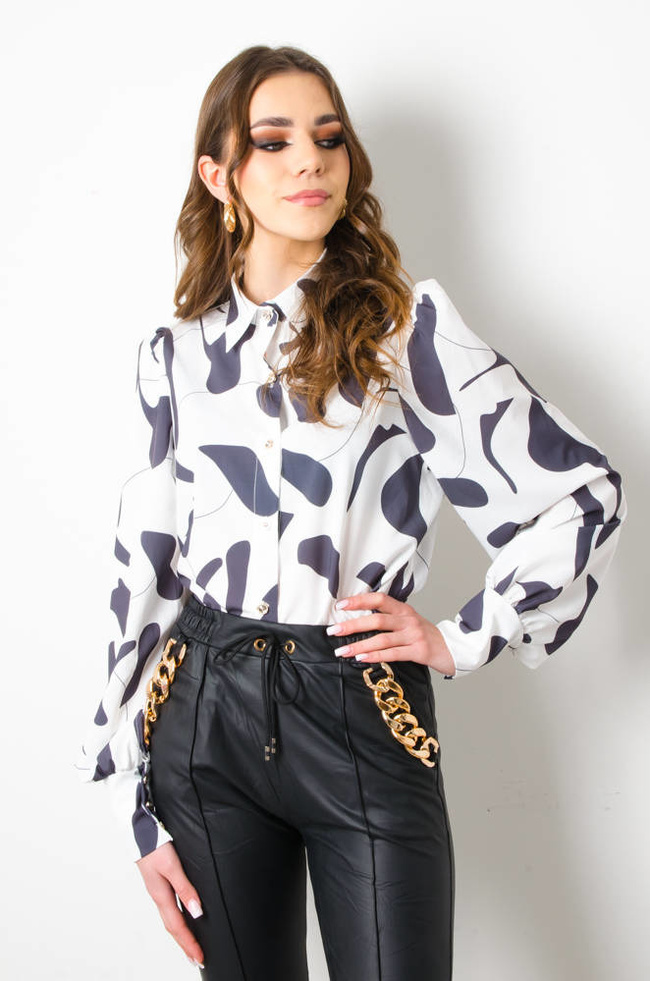 KOSZULA WZORZYSTA Z GUZIKAMI- BIAŁO-CZARNA