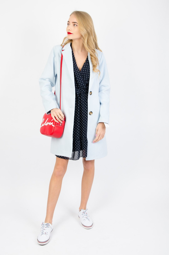 WIOSENNY PŁASZCZ W PASTELOWYM ODCIENIU - JASNO NIEBIESKI