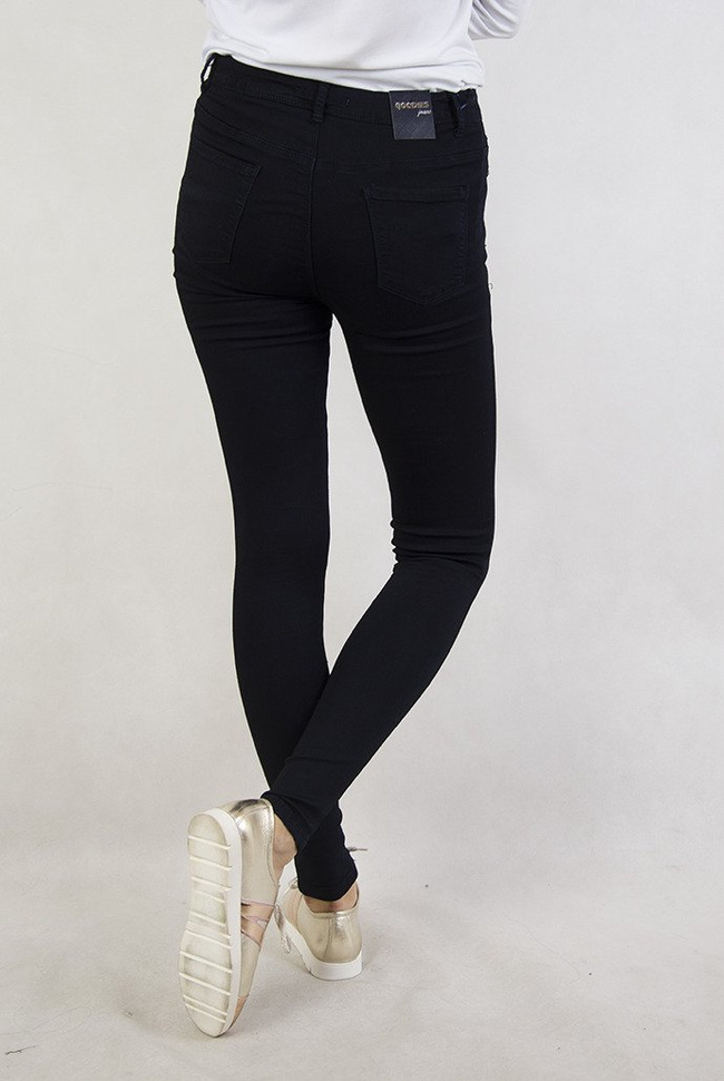 Granatowe spodnie z wysokim stanem, przylegające