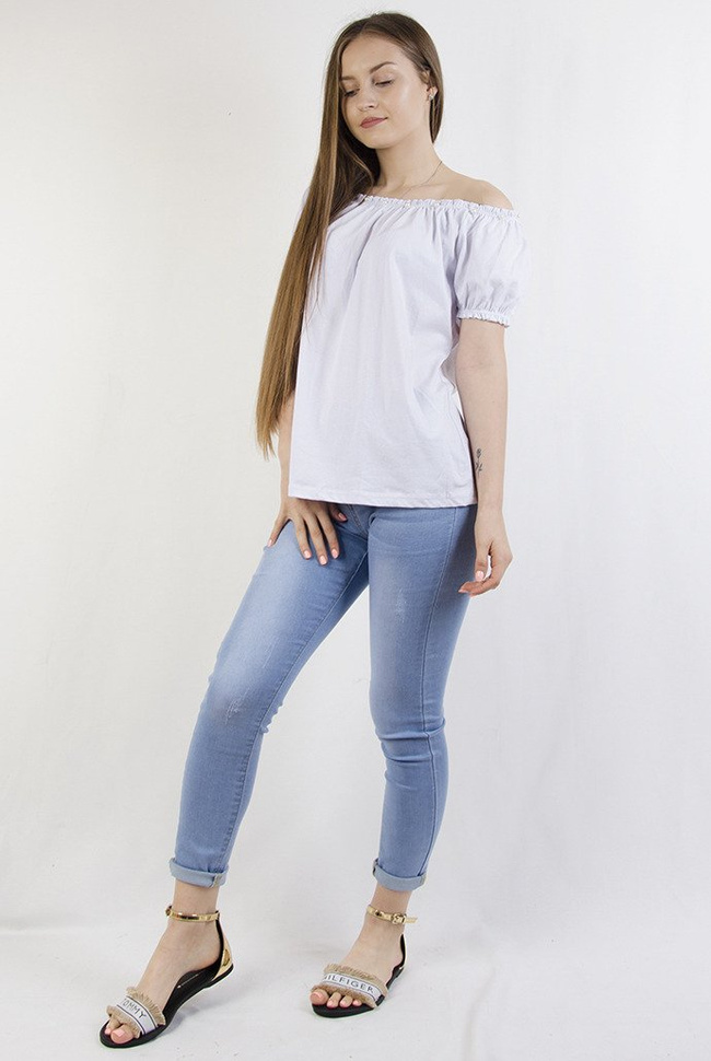 Biała bluzka hiszpanka  z perełkami