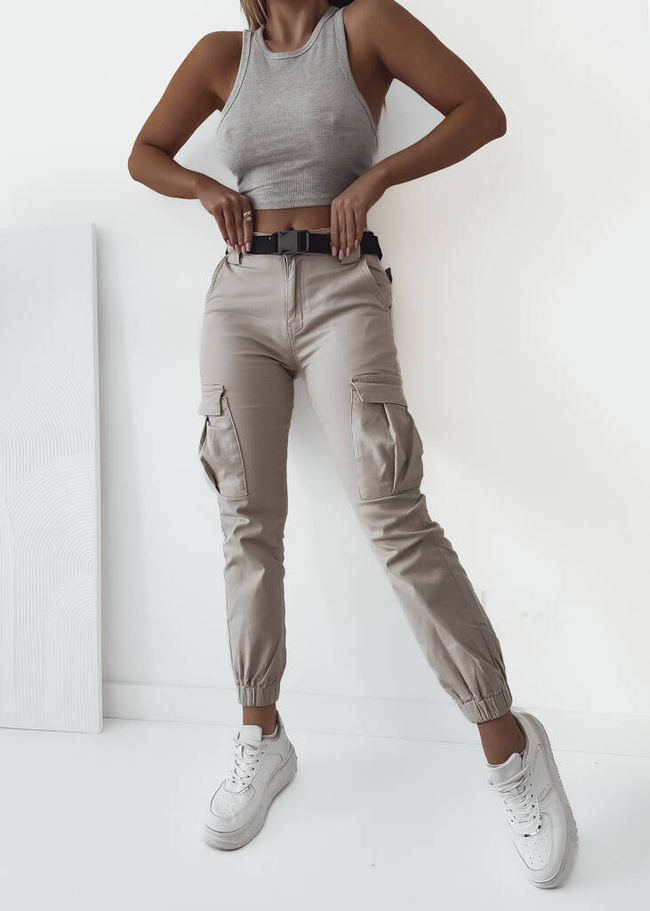 SPODNIE BOJÓWKI Z KIESZENIAMI+ PASEK- BEŻOWE