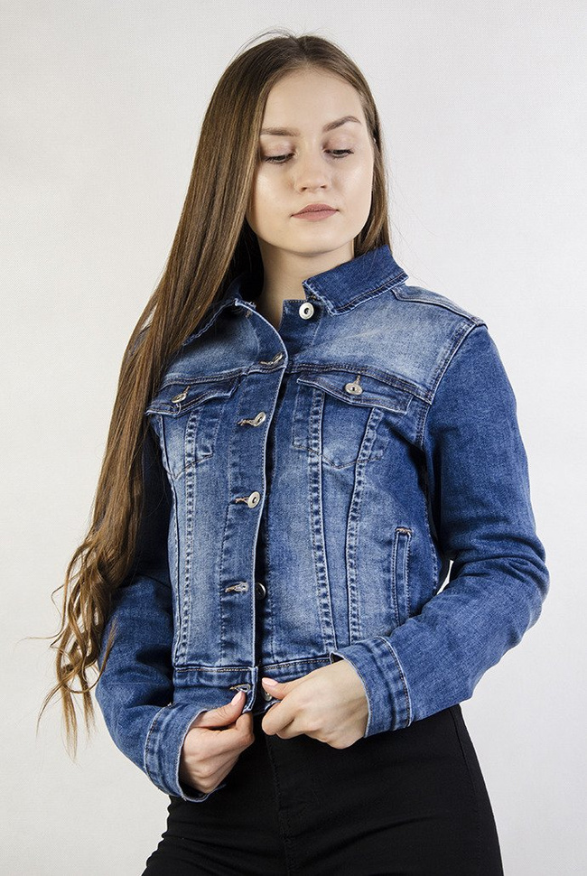 Krótka ciemna kurtka jeansowa