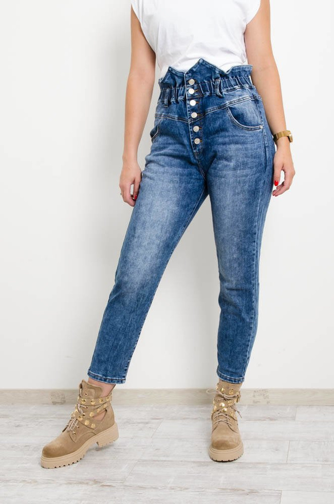 SPODNIE JEANSOWE BAGGY Z GUZIKAMI-WYSOKI STAN