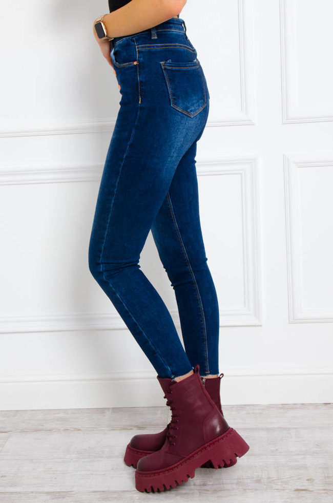 SPODNIE JEANSOWE SKINNY Z GUZIKAMI- CIEMNY JEANS