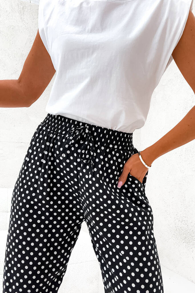 BAWEŁNIANE SPODNIE W KROPKI- CZARNE