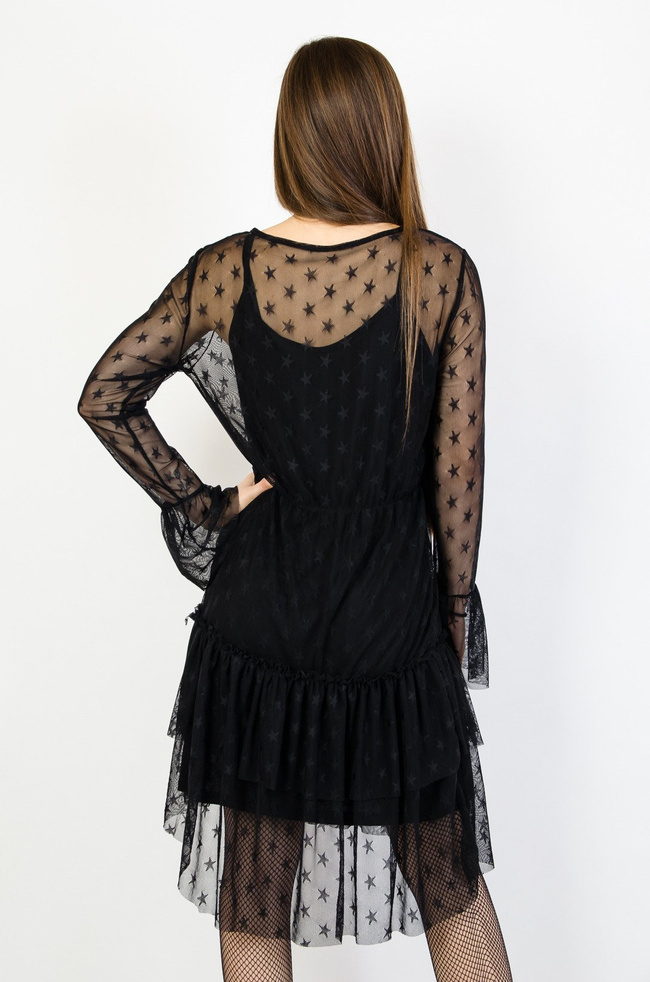 Czarna siateczkowa sukienka w gwiazdki