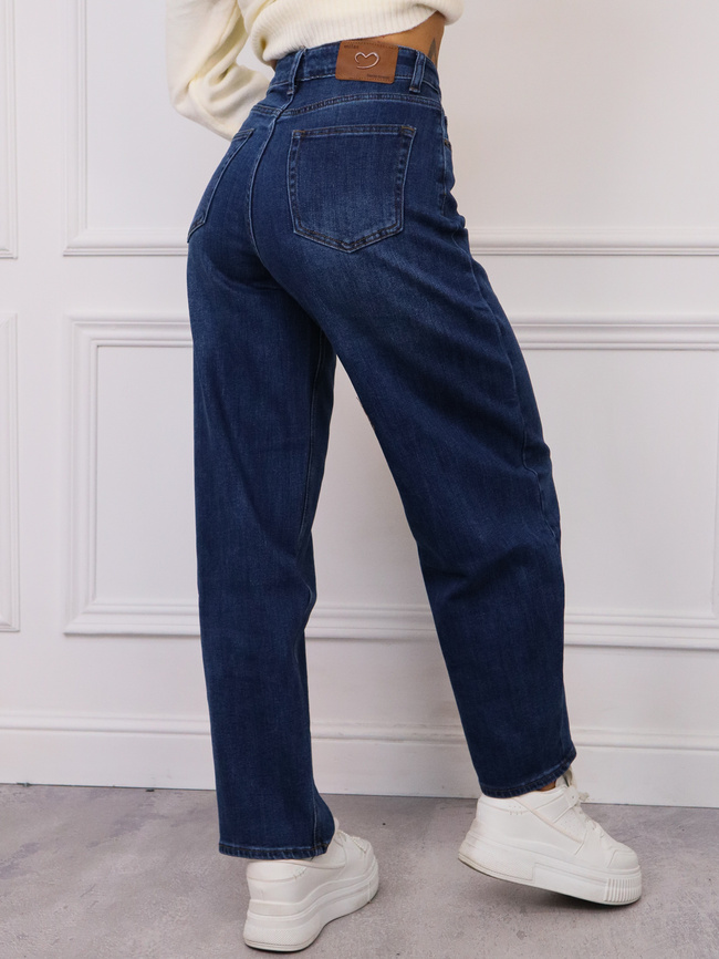 SPODNIE JEANSOWE LOOSE Z WYSOKIM STANEM- GRANATOWE