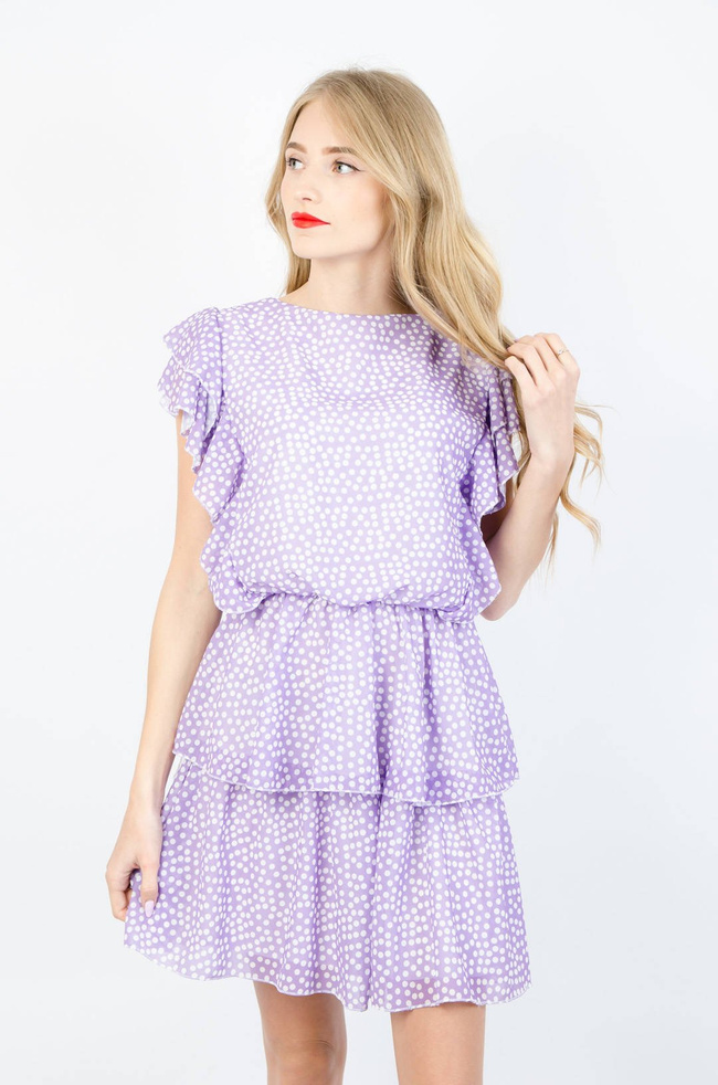 FIOLETOWA ZWIEWNA SUKIENKA BUTTERFLY W KROPKI 