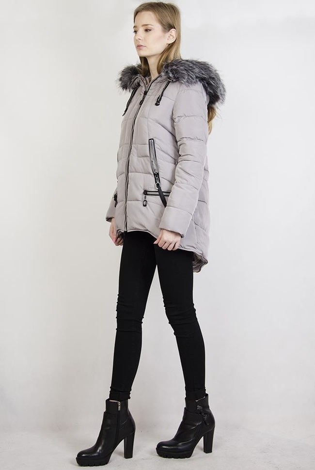 Ocieplana szara asymetryczna kurtka