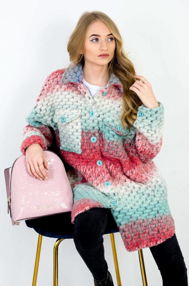 WIOSENNY PŁASZCZYK MULTIKOLOR - CZERWONO-ZIELONY