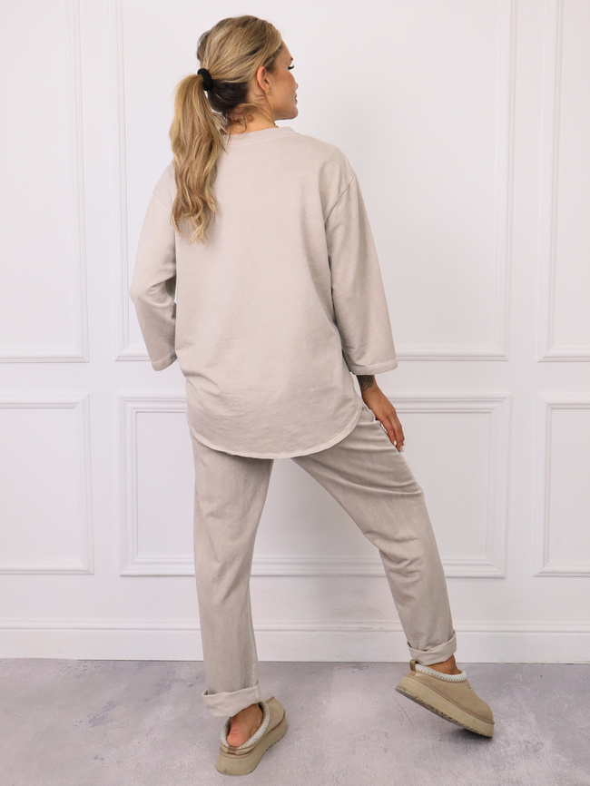 KOMPLET BAWEŁNIANY SPODNIE+ BLUZKA- CIEMNOBEŻOWY