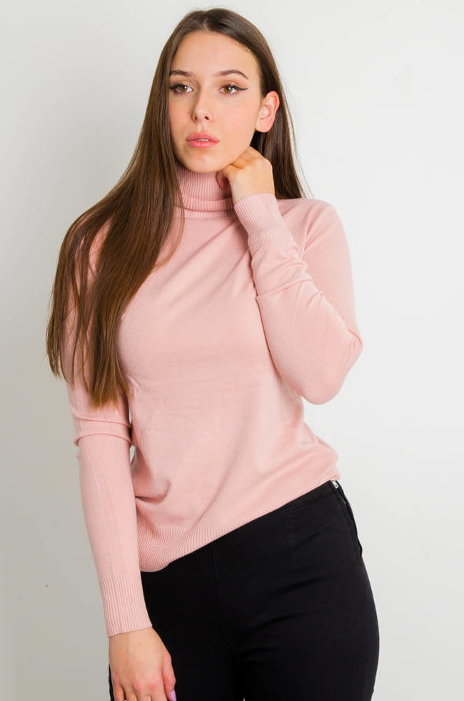 RÓŻOWY GŁADKI GOLF Z PRĄŻKOWANYM ZAKOŃCZENIEM