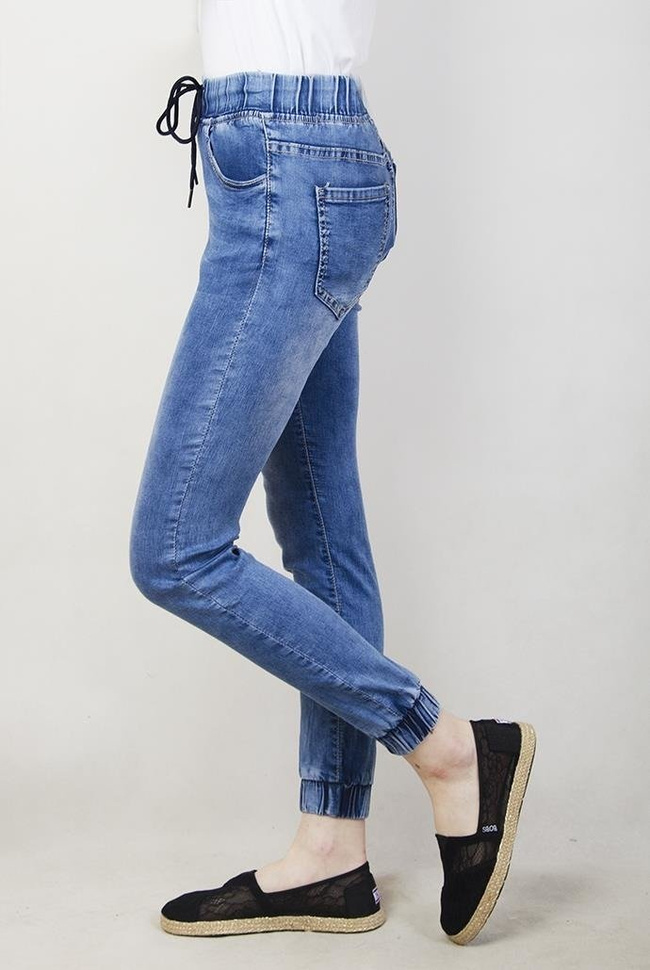 Spodnie jeansowe ze ściągaczami i sznurkiem w pasie