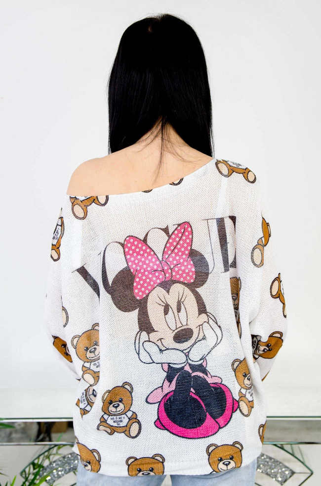 BIAŁA LUŹNA BLUZKA Z MOTYWEM MYSZKI