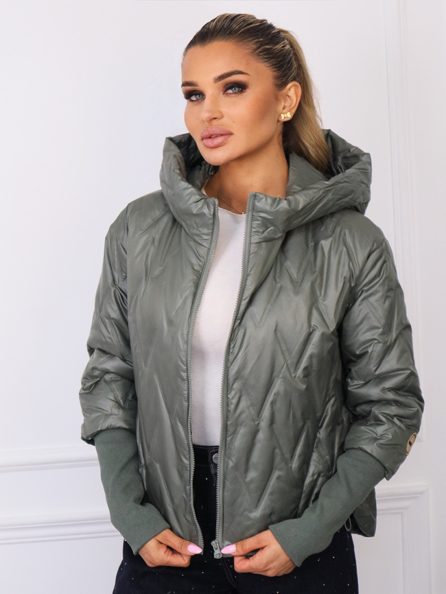 ASYMETRYCZNA KURTKA PIKOWANA ZE ŚCIAGACZAMI NA RĘKAWACH- KHAKI