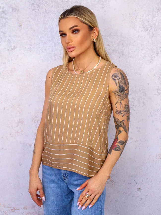 TOP NA RAMIĄCZKACH W PASKI- BRĄZOWY