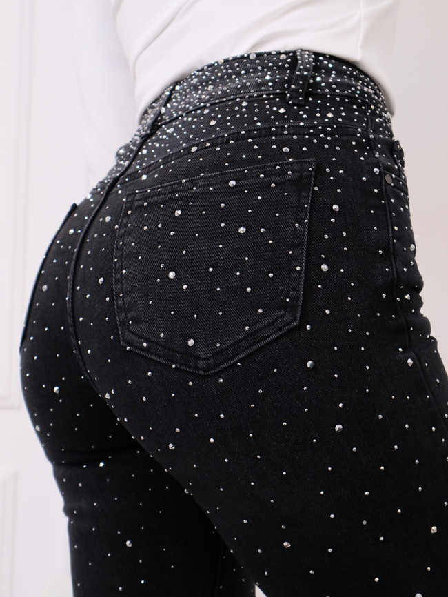 SPODNIE JEANSOWE SKINNY ZDOBIONE CYRKONIAMI- CZARNE