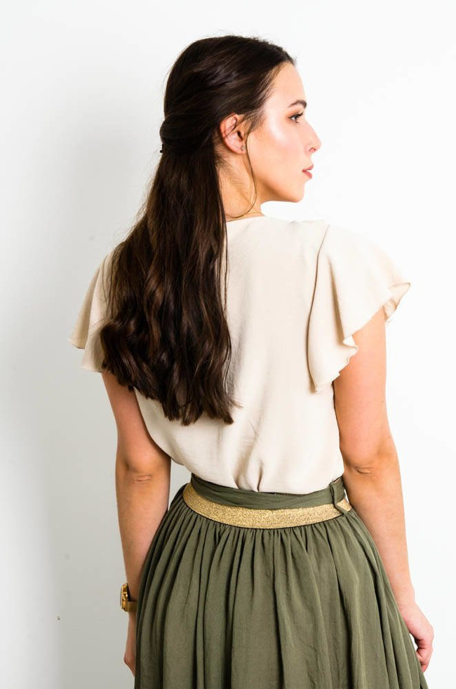 BEŻOWA BLUZKA KOSZULOWA Z ŻABOTEM