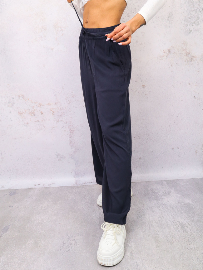 SPODNIE MATERIAŁOWE Z SZEROKIMI NOGAWKAMI- GRANATOWE