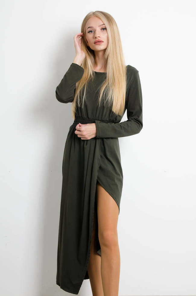ZIELONA  ASYMETRYCZNA SUKIENKA 