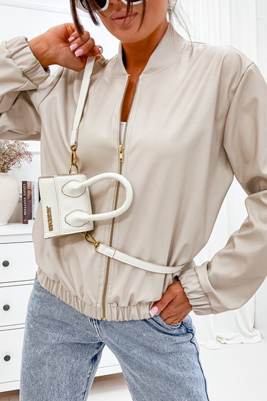 BLUZA SKAJKOWA Z ZAMKIEM I GUMĄ W PASIE- BEŻOWA