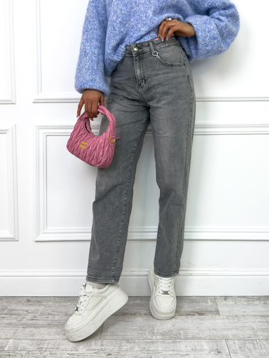 SPODNIE JEANSOWE O KROJU BALLOON Z WYSOKIM STANEM- SZARE