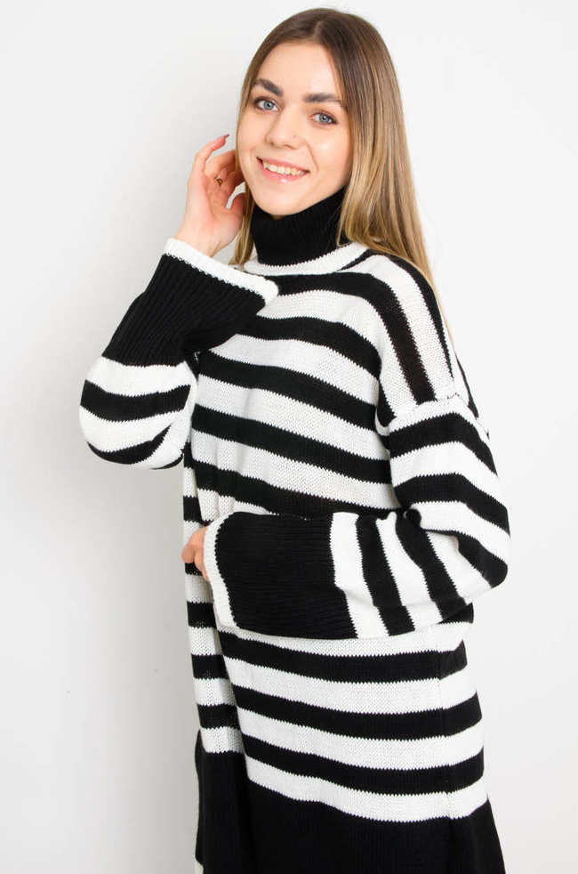 DŁUGI SWETER W PASKI Z ROZCIĘCIAMI- GOLF