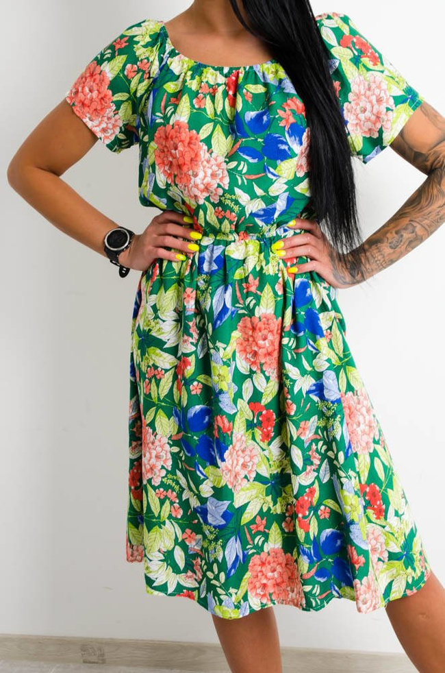 ZIELONA SUKIENKA HISZPANKA W KWIATY 