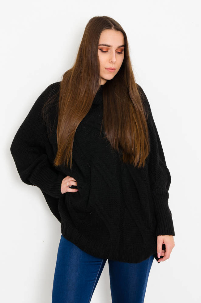 CZARNY ASYMETRYCZNY SWETER- NIETOPERZ 