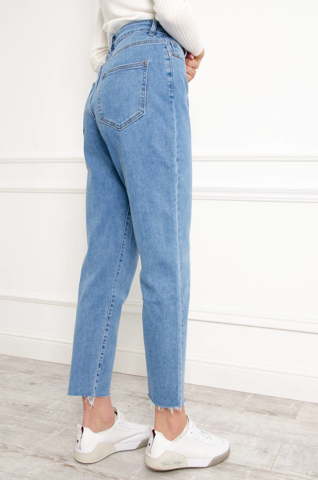 SPODNIE JEANSOWE MOM STRETCH Z PRZETARCIAMI- WYSOKI STAN