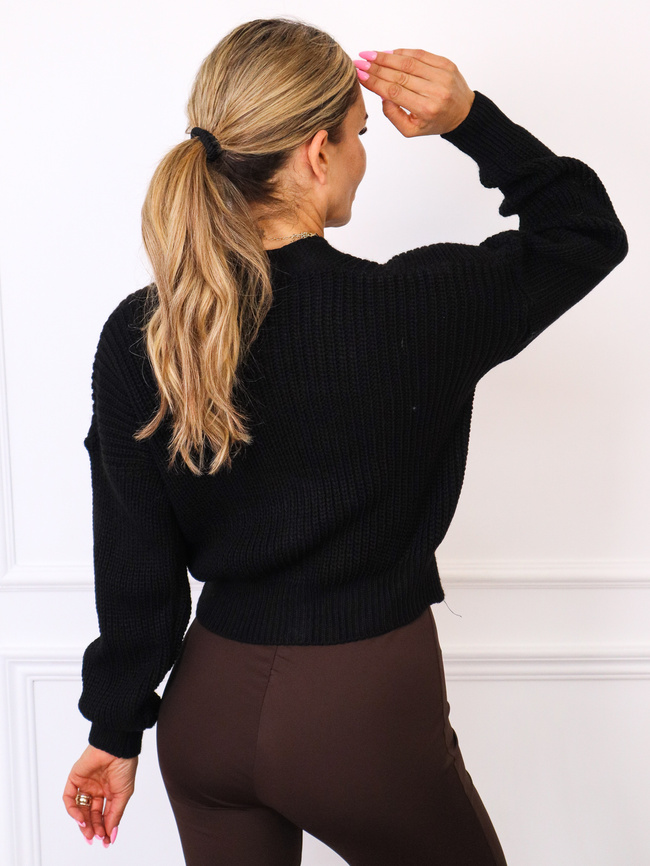 SWETER KARDIGAN ZAPINANY NA GUZIKI- CZARNY