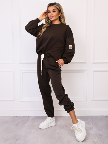 KOMPLET DRESOWY MASEŁKO BLUZA + SPODNIE- CZEKOLADOWY