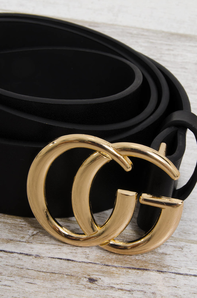 CZARNY SZEROKI PASEK ZE ZŁOTĄ KLMARĄ CG 