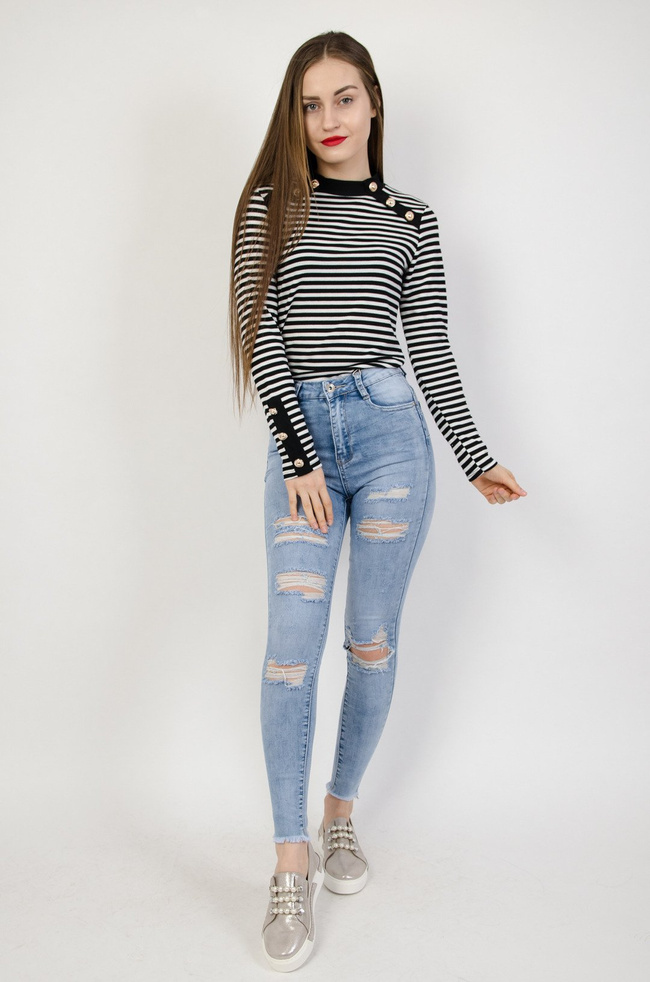 Jasne spodnie jeansowe Push Up z dziurami